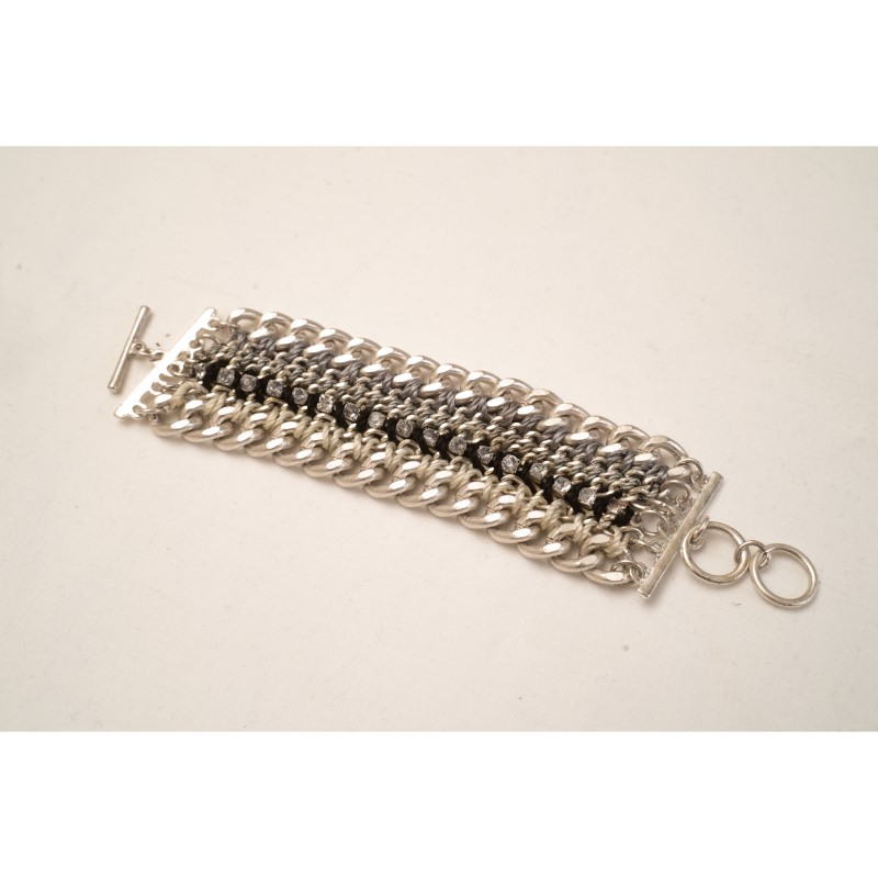 Ann Demeulemeester Silver Multi Chain Bracelet With Gems
